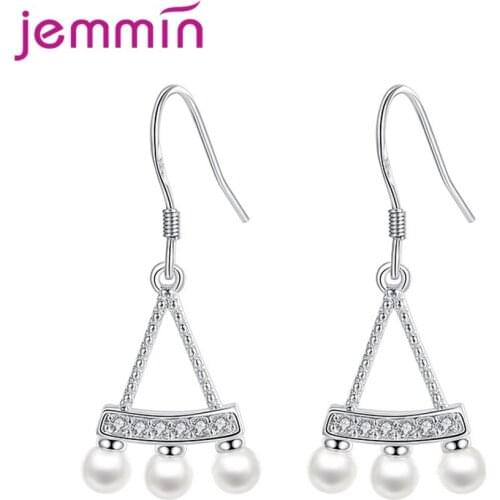 Trendy Korean Style S925 Sterling Silver White Round Cubic Zircon and Pearl Earring for Women Girls Engagement Decoration