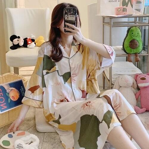 Plus Size Sleeping Dress Cotton Floral Printing Night Gown Three Quarter Sleeves Sleepshirt Loose Nightwear Summer Home Clothing
