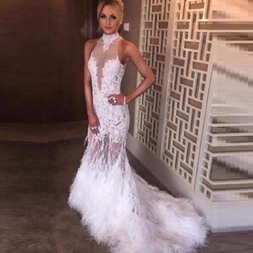 Sexy Feather Wedding Dresses 2021 Vestido de noiva Backless Mermaid Formal Braidal Gowns for Pregnant Sleeveless Princess Gowns