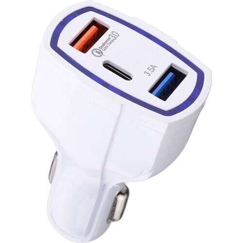 1pc Black/White QC 3.0 USB C Cigarette Lighter Car Charger 3-Ports Quick Charge 3.0 Fast Charger For Auto Phone Charging Adapter