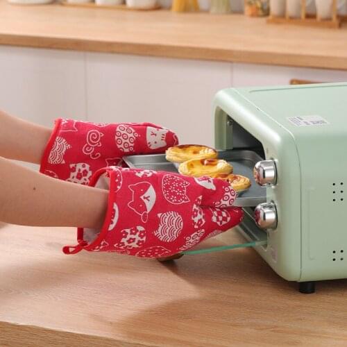 1 Pcs Microwave Oven Gloves For Kitchen Lucky Cat Cartoon House Printing Microwave Oven Anti-Scald Gloves Baking Accessories