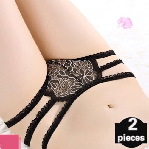 2 pcs Womens underpants Sexy lingerie underpants Womens shorts mid waist underwear transparent Womens lace shorts thong