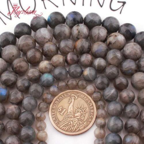 4,6,8,10mm Smooth Round Dark Gray Rainbow Smooth Labradorite Natural Stone Beads For Bracelet Jewelry Making 15" Free Shipping