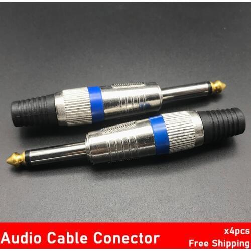 4pcs 6.35mm Guitar Audio Cable Connector Mono Jack 6.5 Amplifier Microphone Plug 6.5mm Mono Sophomore Core Audio Mixer Plug