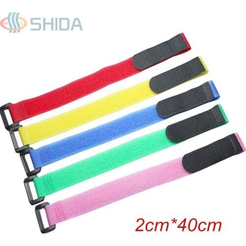 50pcs/lot 2cm*40cm Colorful Reusable Nylon Fastening Cable line Tie Down Straps Hook and Loop Magic Tape with Plastic Buckle