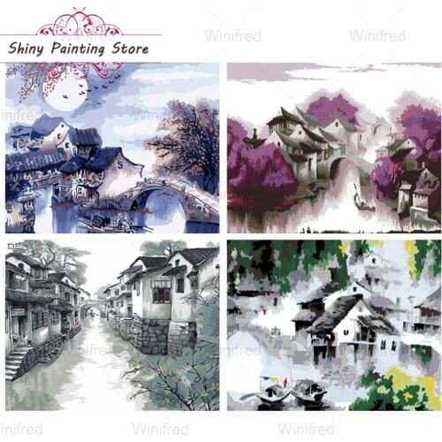 Diamond Painting Chinese Style Jiangnan Town Landscape Ink Painting Diamond Embroidery Full Drill Cross Stitch Home Decor Gift