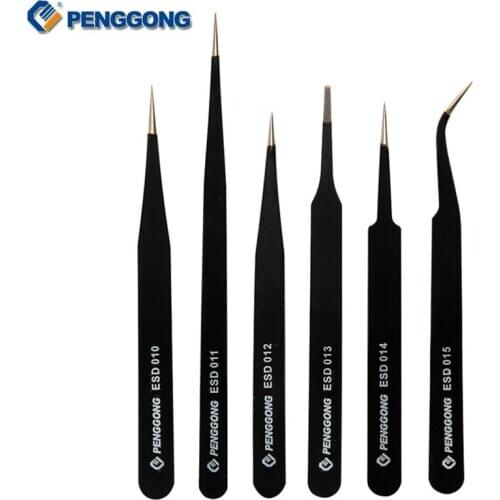 6pcs Anti-static Tweezers ESD10-15 Stainless Steel All Purpose Precision Multi Hand Tool Set