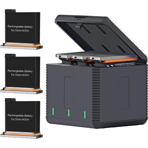 Battery Charger Compatible With DJI Osmo Action Storage Carry Case (1 Charger + 3 1300mAh Batteries)
