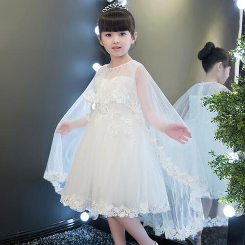 White Appliqued Long Flower Girl Dresses 2019 Lace First Communion Dresses Girls Pageant Dress Kids Prom Dress