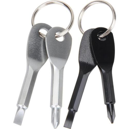2pcs Stainless Steel Multi Tools Key Ring EDC Screwdriver Set Pocket Outdoor Tool Set Multitools Keychain Pesca Sliver Black