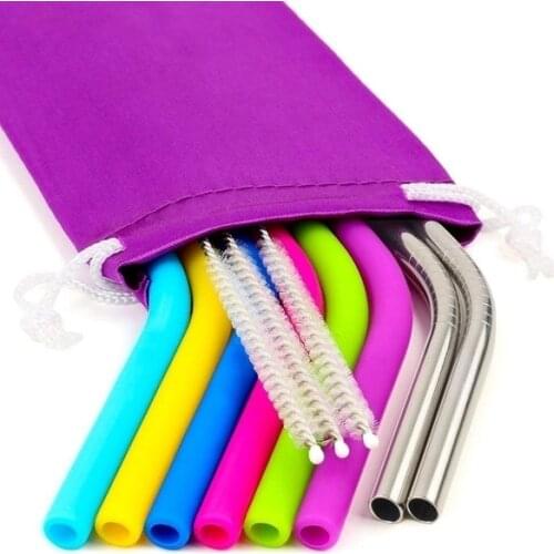 6Pcs/9Pcs/12Pcs/Set Reusable Silicone Straws + Stainless Steel Straws + Cleaner Brush + Bag for Tumblers Rumblers Cold Beverage