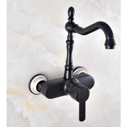 Black Oil Rubbed Bronze Bathroom Kitchen Sink Faucet Mixer Tap Swivel Spout Wall Mounted Single Handle mnf876