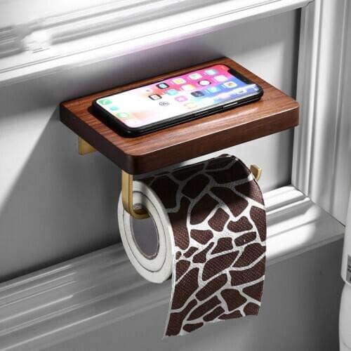 ZGRK Toilet paper holder wall mounted Mobile phone rack black walnut wood Bathroom creative paper towels holder countertop