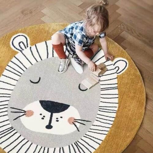 Baby Play Mat Crawling Carpet Kids Room Floor Rug Round Cartoon Lion Printed Pad 87HD