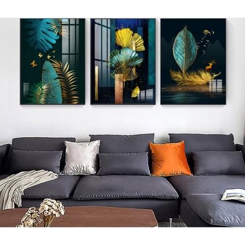 Home Decor Canvas Posters Prints Cheap Canvas Art Painting Chinese Style Green and Gold Waterproof Wall Art Prints