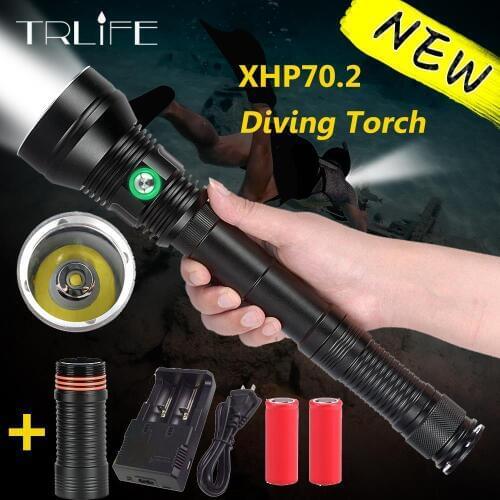 XHP70.2 LED Professional Scuba Diving Flashlight 200m Underwater LED Torch XHP70 IP8 Waterproof dive Lamp use 26650