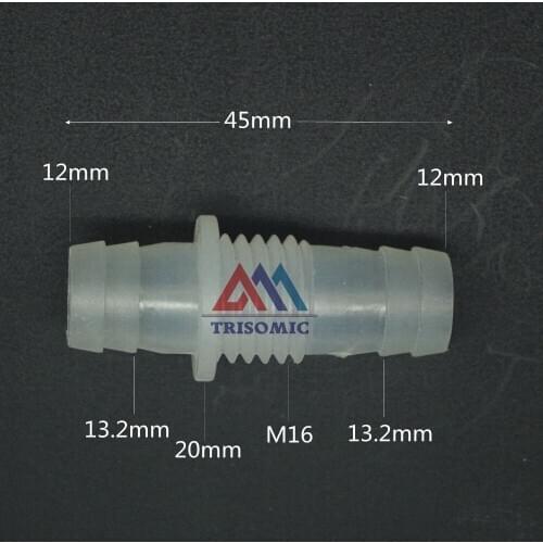 12mm-M16-12mm Straight Reducing Connector Plastic Fitting Barbed Reducing Connector Metric Material PP