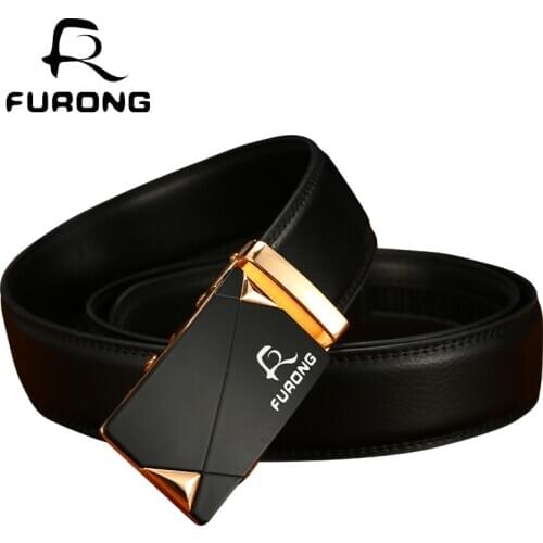 FURONG Business Man Belts 100% Cow Leather Men Automatic Belt, Original Brand Strap Metal Fine Alloy Luxury Leather Belts