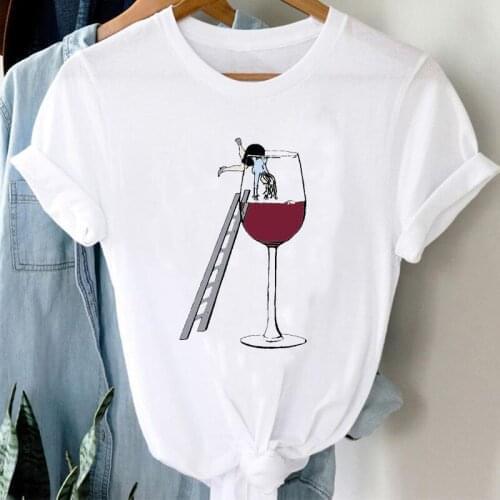 T-shirts Women Cartoon Wine Funny Fashion Clothing Spring Summer Clothes Graphic Tshirt Top Lady Print Female Tee T-Shirt