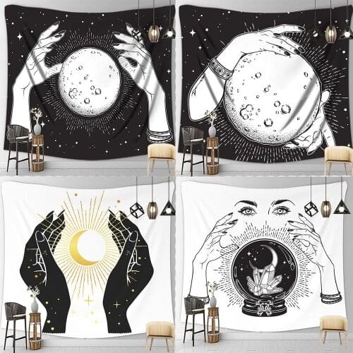 Divination Crystal Ball Hand Wizard Foresee Future Lucky Hanging Trippy Tapestry Wall Decor Bed Living Room Dorm