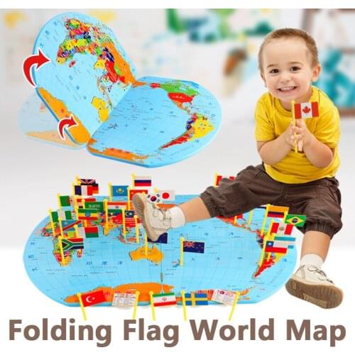 Geographic Country With Flag 3D Wooden Jigsaw Puzzles World Map Toy Stress Relief National Flag Kids Educational Learning Toys