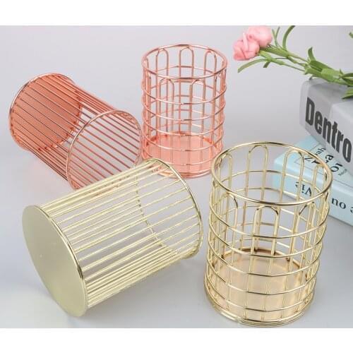 INS Desktop Pen Holder Office School Storage Case metal Gold Rose Gold Box Desk Pen Pencil Organizer Home Decor Makeup Storage