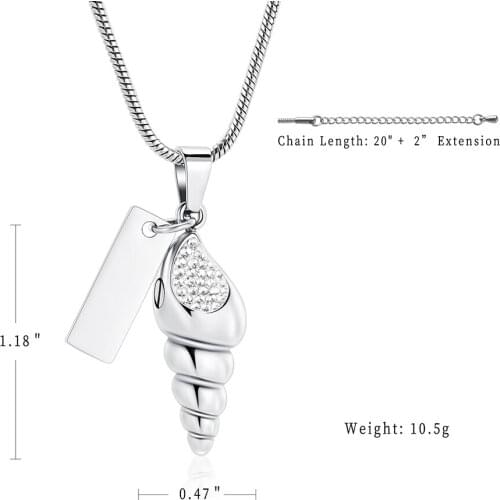 Stainless Steel Conch White Crystal Cremation Necklace for Ashes Urn Pendant Memorial Keepsake Jewelry