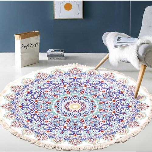Round Area Rug Bohemian Decorative Circle Carpet with Fringe for Bedroom Living Room 60CM