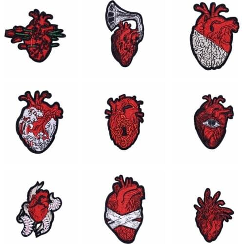 Red Hippie Heart Embroidered Patches For Clothing Iron On DIY Embroidery Patches For Clothes Appliques For T-shirt Badge Stripe
