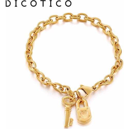 Creative Key and Lock Lovers' Wrist Charm Bracelet For Women Stainless Steel Chain Pulseras Jewelry Accessory Wholesale Items