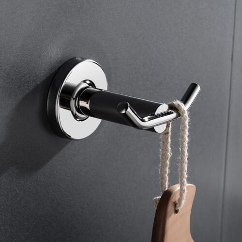 High Quality Hotel Bathroom Robe Hook 304 Stainless Steel Double Hanging Wall Mounted Hooks Chrome