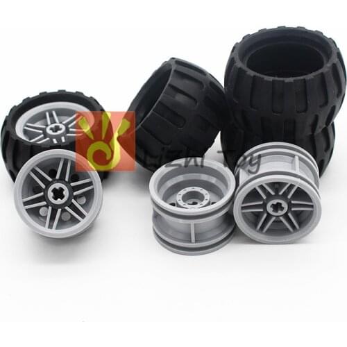 MOC Bricks Technic Parts 56145+61481 43.2mm D.x26mm Tire Wheel Educational Toys Technic Bulk Building Brick Mechanical