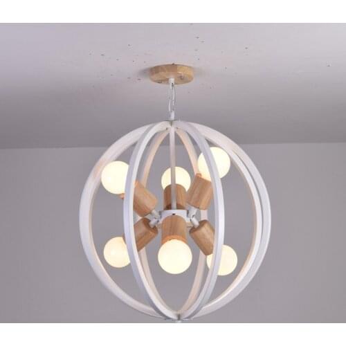 Chandelier lamp new Restaurant Nordic wood chandelier American country creative bar LED simple wooden ball MZ17