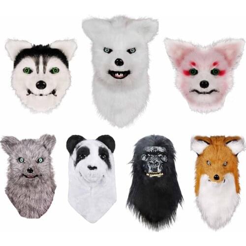 Faux Fur Mask, Moving Fox Head Mask for Halloween Costumes and Parties Panda Tiger Husky Orangutan