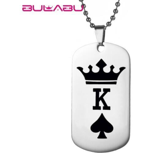 Fashion Customized Silver Pendant Necklace Men Spades K Q Letters Carved Stainless Steel Charm Necklace Jewelry Gift erkek kolye