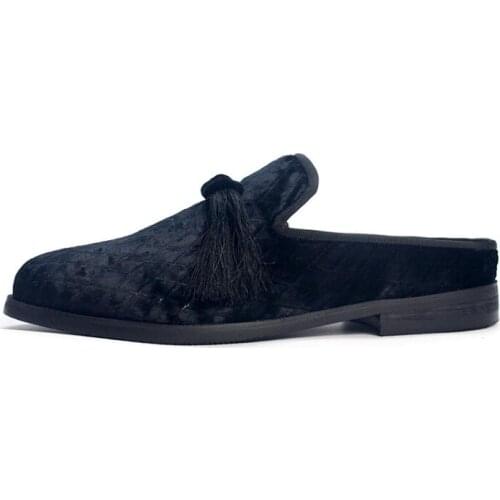 Fashion Tassel Slippers Genuine leather High Top Mens slippers outdoor shoes velvet Men slippers