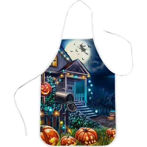 CLOOCL Halloween Theme Cleaning Aprons Pumpkins Moon Witch Printed Halloween Polyester Lacing Apron Funny Festival Home Textile