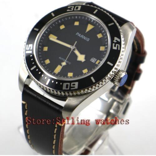 Parnis 43mm black dial luminous sapphire glass metal strap 10ATM MIYOTA 821A Automatic mens watch