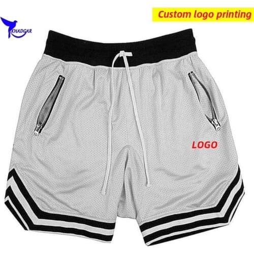 Custom LOGO Mens Breathable Mesh Running Shorts with Zipper Pockets Solid Quick Dry Gym Training Bottoms Jogging Short Pants