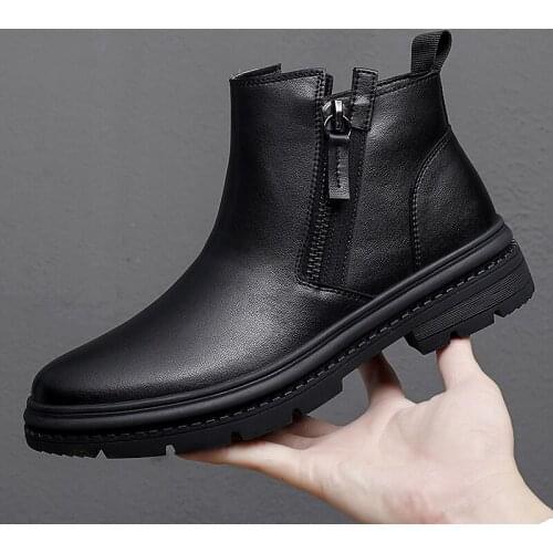 Man Winter Chelsea Boots Fur Warm Male Casual Genuine Leather Shoes Designer Mens Dress Boot Handmade Zipper Business Footwear