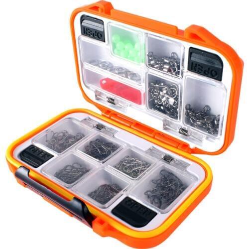 191pcs/box kit Waterproof rock fishing accessories plastic box combo kit 12 small lattice suit pin swivel gear components tool