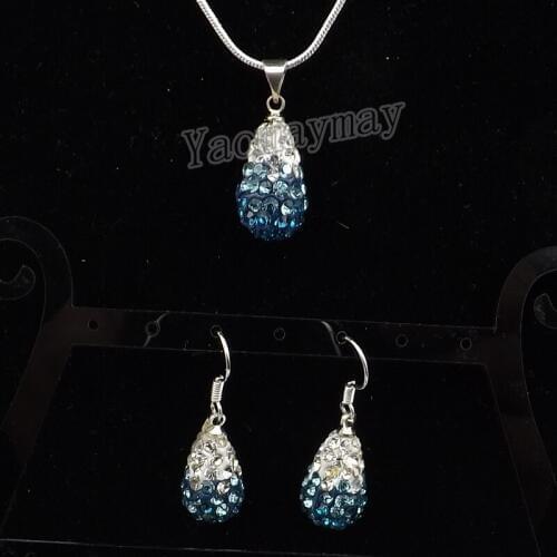 Waterdrop Set Gradient Peacock Earrings And Necklace For Party 5 Sets Crystal Jewellery Wholesale