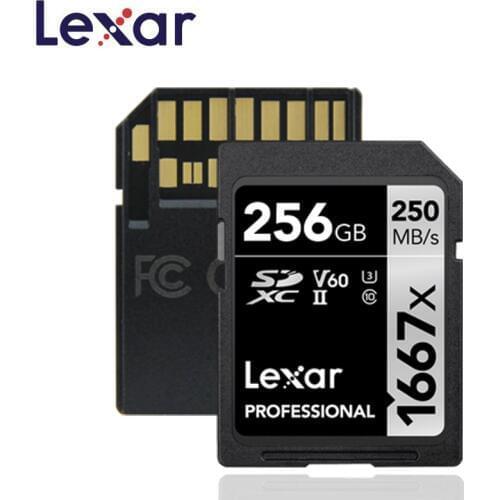 Original Lexar Professional SD Memory Flash Card 1667x SDXC UHS-II class 10 V60 256GB kart For 1080p 3D 4K video Camera cards