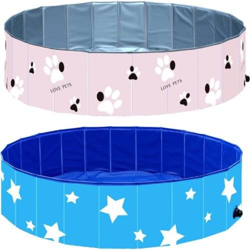 Durable PVC Foldable Pet Bathtub Portable Folding Dog Bathtub Wooden Bottom Swimming Bath Pond Dog Pool Baby Pet Bath Tub Toys