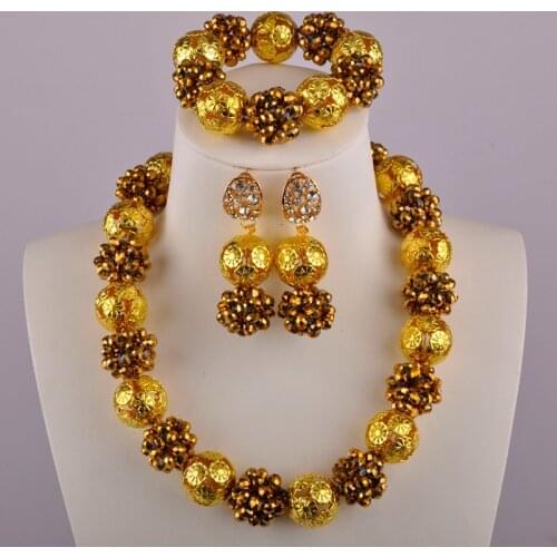 Gold Plated Beads African Necklace African Jewelry Sets Nigerian Necklace