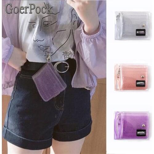Transparent ID Card Holder Wallets PVC Folding Lanyard Short Wallet Fashion Women Girl Glitter Case Purse Lanyard Christmas Gift