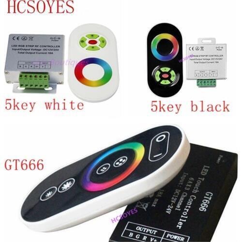 DC12V-24V GT666 5key Wireless RF Touch Panel Dimmer RGB Remote Controller 18A RGB Controller for 3528 5050 RGB LED Strip