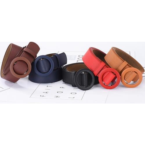 Soft Solid Fashion Color Womens Belts for Trendy Round Hole Female Leather Buckle Strap Designer Jeans Pants for Girls Belt NEW