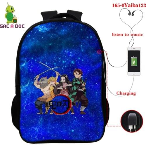 Kimetsu No Yaiba Print Backpack Anime Kimetsu No Yaiba School Bag for Girls Boys USB Charging Backpack Travel Bags Men Book Bag