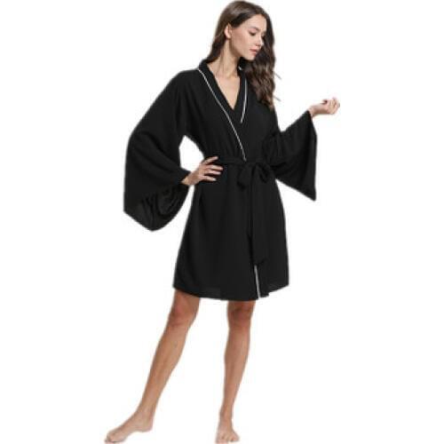 Daeyard Silk Satin Solid Kimono Robe Long Sleeve Sleepwear Women Spring Summer Sexy Dressing Gown Long Bathrobe Nighty Homewear
